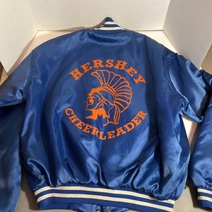 Vintage WINDLESS Satin Jacket Size Large Blue “Hershey Cheerleader” 70s/80s